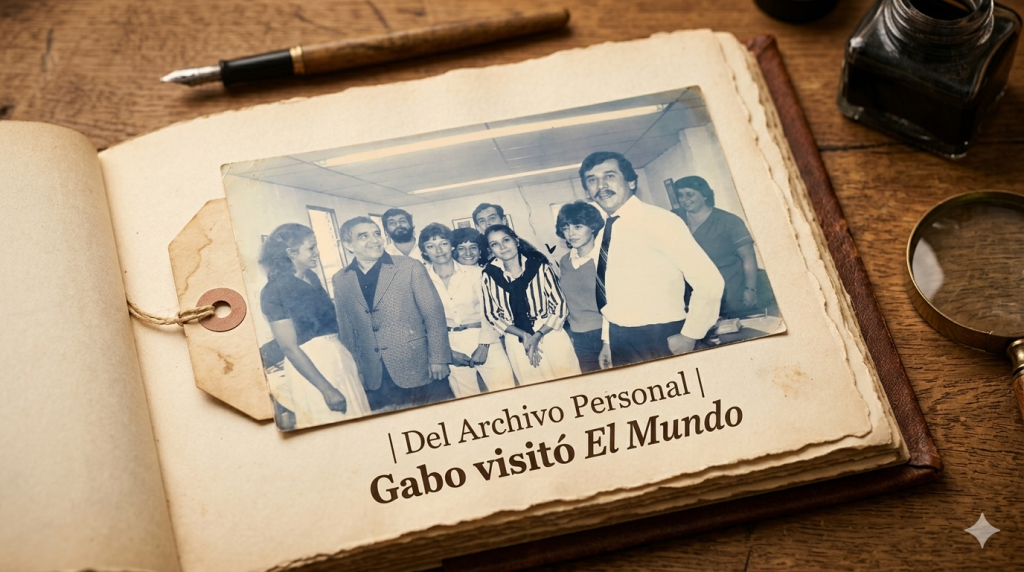 Gabriel García Márquez de visita al departamento de publicidad del periodico El Mundo de Medellín, enero 1983.